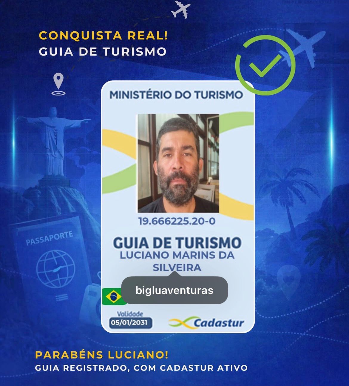 Aluno formado no Curso Técnico em Guia de Turismo com registro Cadastur